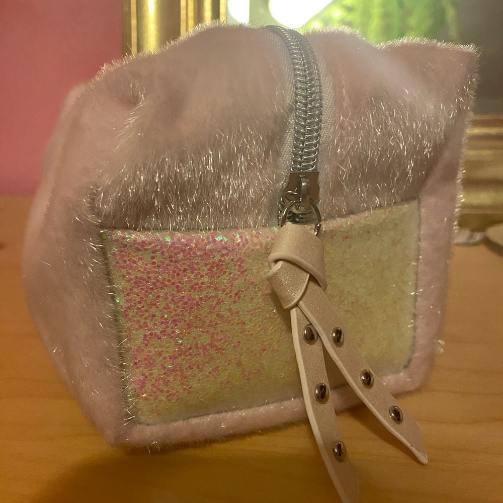 Fluffy sequin iridescent makeup bag